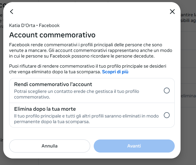 account commemorativo facebook